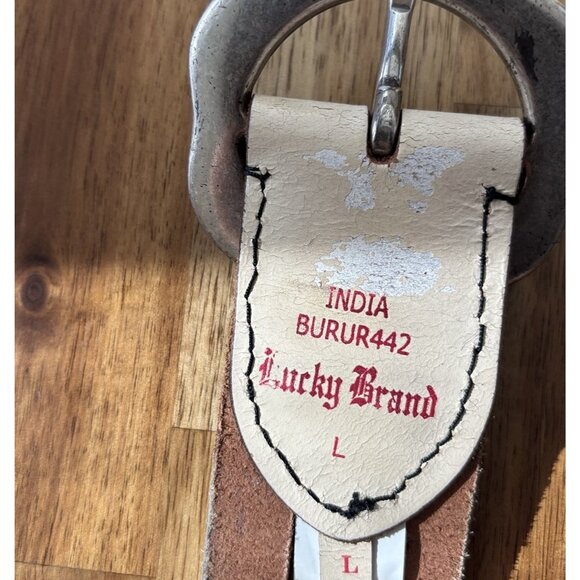 VTG Lucky Brand Leather Belt Womens L Flower Buckle Y2K Boho Southwestern Navajo - Picture 13 of 16